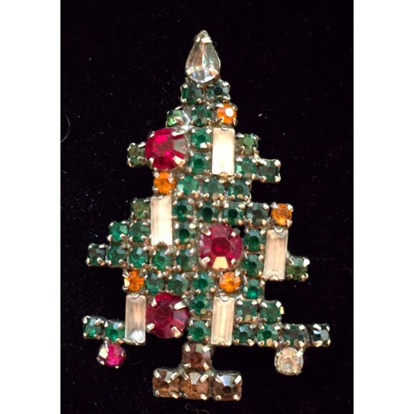 Eisenberg Ice Christmas Tree Rhinestone Brooch Vintage Holiday Signed - Picture 2 of 5